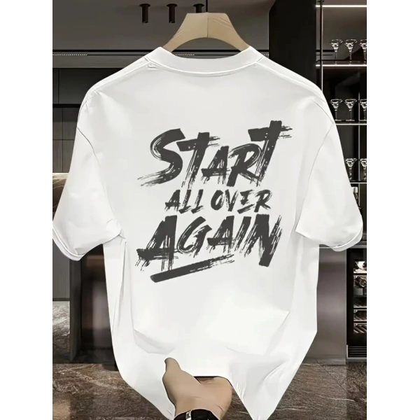 Biçomi Baskılı Oversize Bisiklet Yaka T-shirt - Beyaz