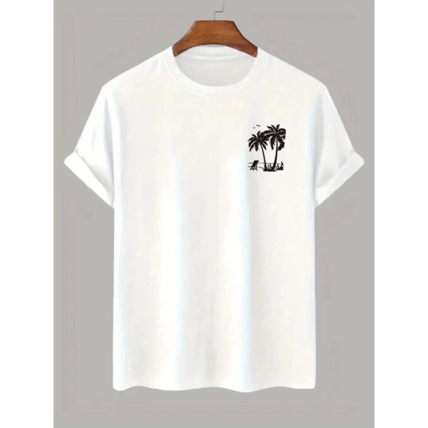 Biçomi Baskılı Oversize Bisiklet Yaka T-shirt - Beyaz