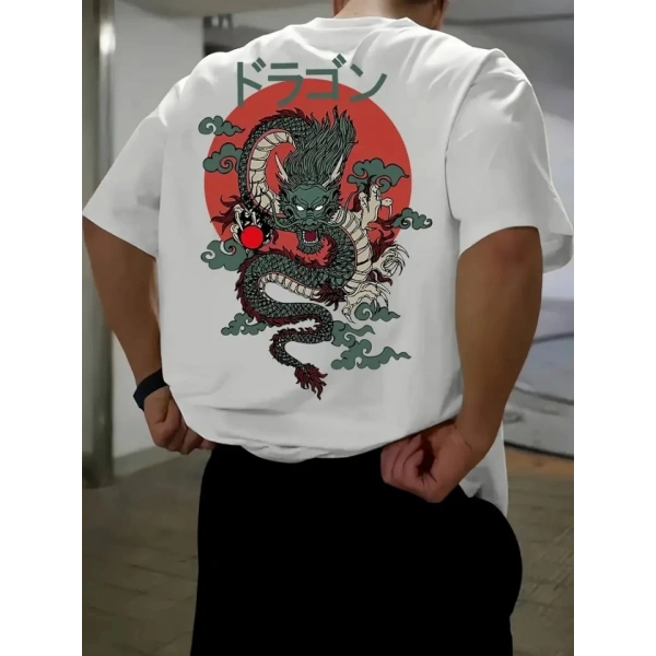 Biçomi Baskılı Oversize Bisiklet Yaka T-shirt - Beyaz