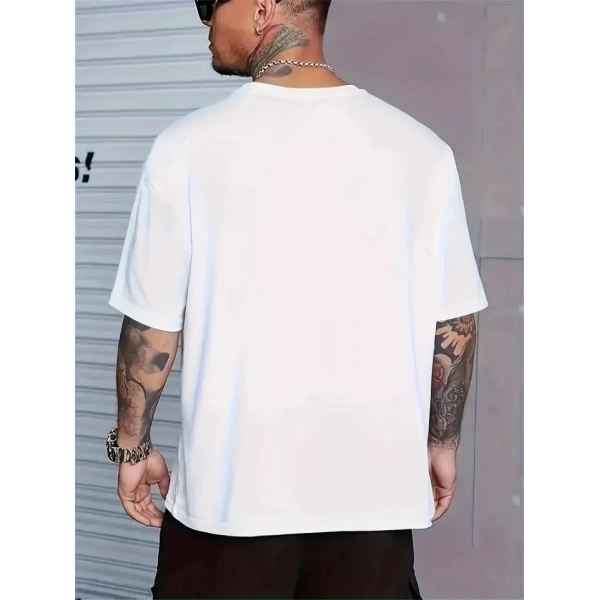 Biçomi Baskılı Oversize Bisiklet Yaka T-shirt - Beyaz