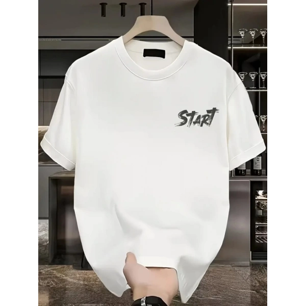 Biçomi Baskılı Oversize Bisiklet Yaka T-shirt - Beyaz