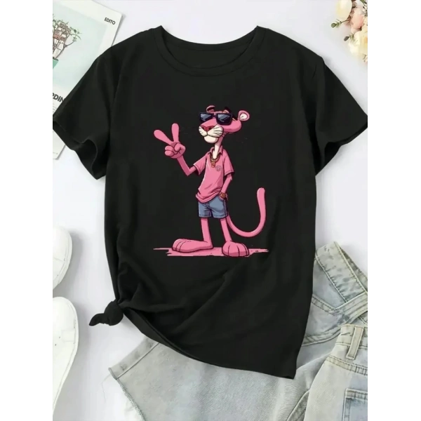 Biçomi Baskılı Oversize Bisiklet Yaka T-shirt - Beyaz