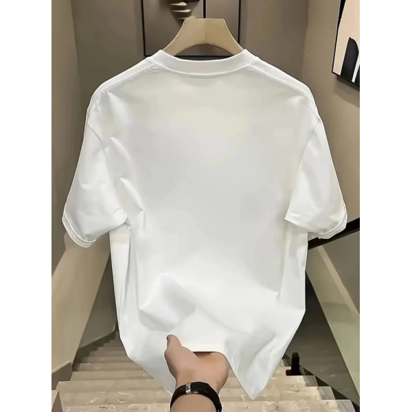 Biçomi Baskılı Oversize Bisiklet Yaka T-shirt - Beyaz