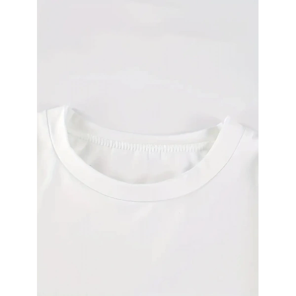 Biçomi Baskılı Oversize Bisiklet Yaka T-shirt - Beyaz