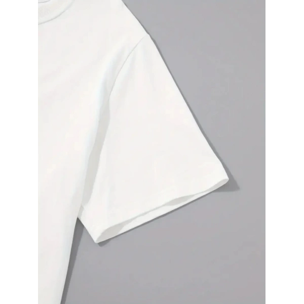 Biçomi Baskılı Oversize Bisiklet Yaka T-shirt - Beyaz