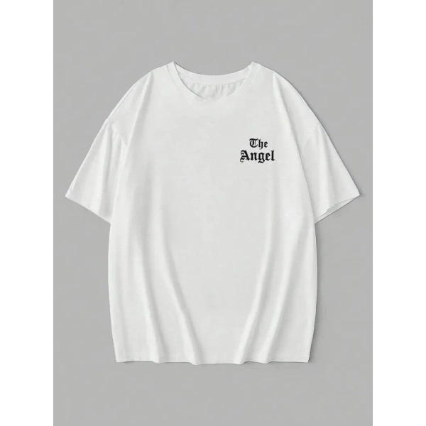 Biçomi Baskılı Oversize Bisiklet Yaka T-shirt - Beyaz