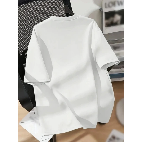 Biçomi Baskılı Oversize Bisiklet Yaka T-shirt - Beyaz