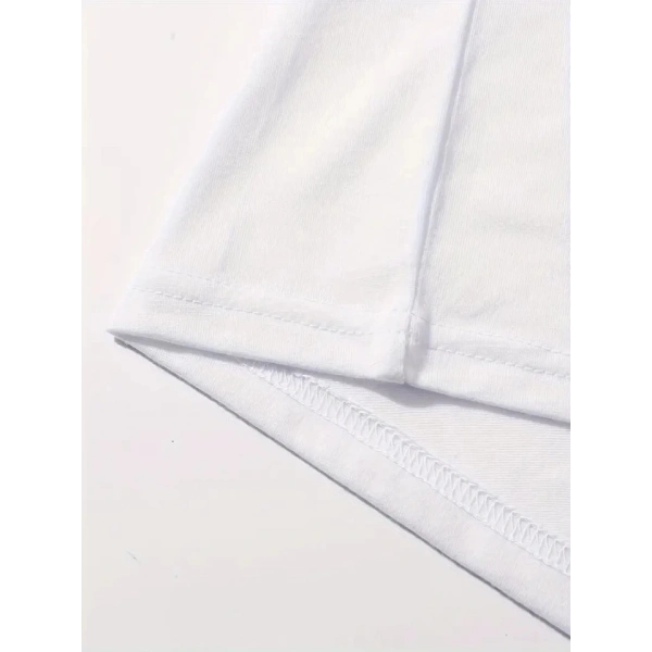 Biçomi Baskılı Oversize Bisiklet Yaka T-shirt - Beyaz