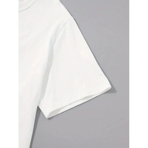 Biçomi Baskılı Oversize Bisiklet Yaka T-shirt - Beyaz