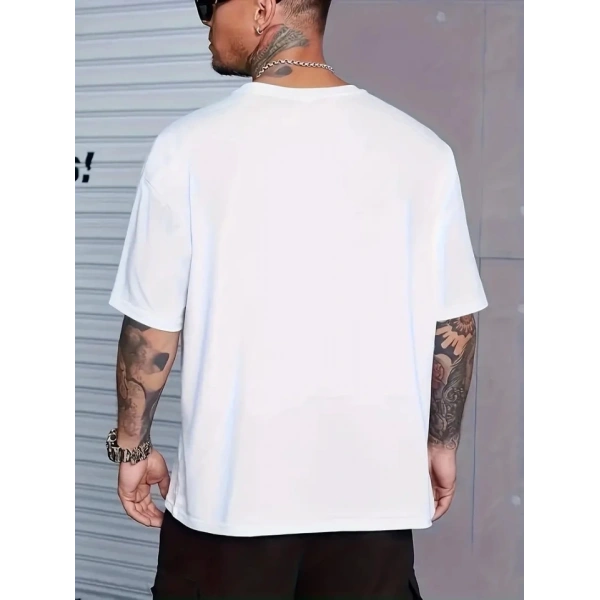 Biçomi Baskılı Oversize Bisiklet Yaka T-shirt - Beyaz