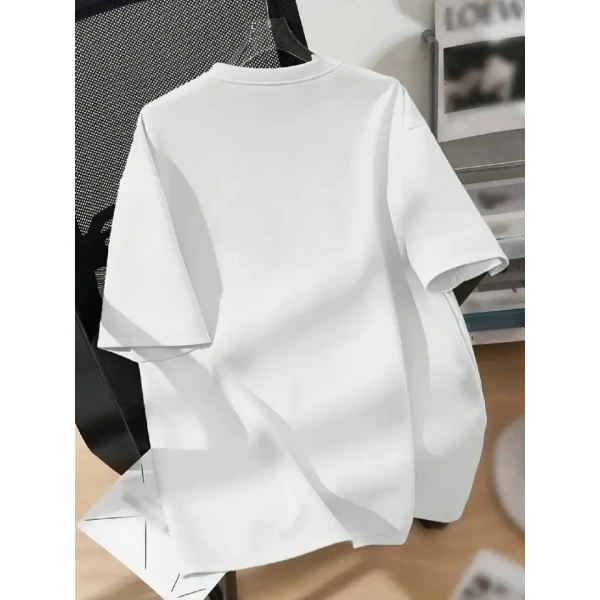 Biçomi Baskılı Oversize Bisiklet Yaka T-shirt - Beyaz