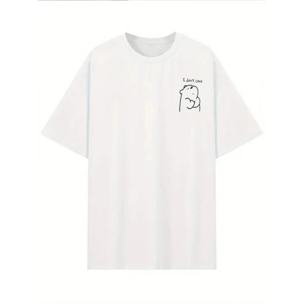 Biçomi Baskılı Oversize Bisiklet Yaka T-shirt - Beyaz
