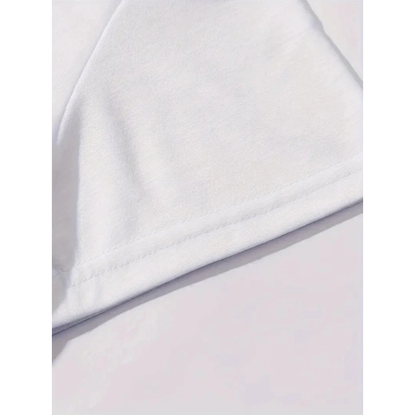 Biçomi Baskılı Oversize Bisiklet Yaka T-shirt - Beyaz