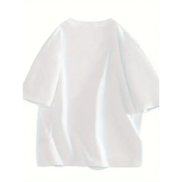 Biçomi Baskılı Oversize Bisiklet Yaka T-shirt - Beyaz