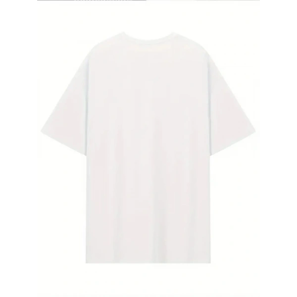 Biçomi Baskılı Oversize Bisiklet Yaka T-shirt - Beyaz