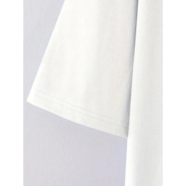 Biçomi Baskılı Oversize Bisiklet Yaka T-shirt - Beyaz