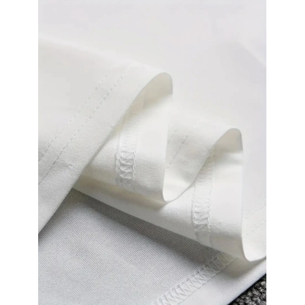 Biçomi Baskılı Oversize Bisiklet Yaka T-shirt - Beyaz