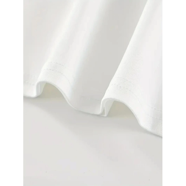 Biçomi Baskılı Oversize Bisiklet Yaka T-shirt - Beyaz