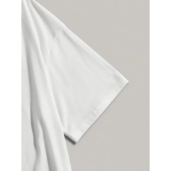 Biçomi Baskılı Oversize Bisiklet Yaka T-shirt - Beyaz