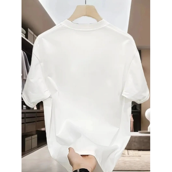 Biçomi Baskılı Oversize Bisiklet Yaka T-shirt - Beyaz