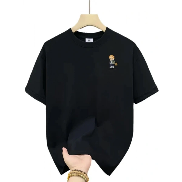 Biçomi Baskılı Oversize Bisiklet Yaka T-shirt - Siyah
