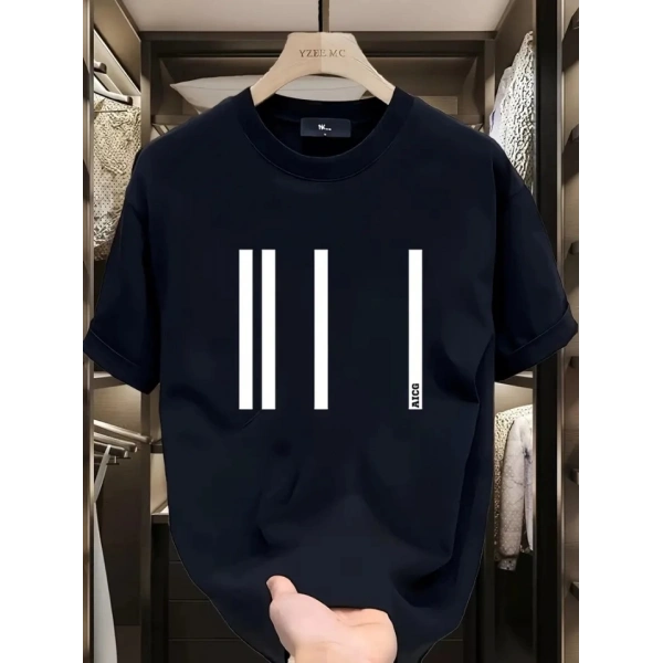 Biçomi Baskılı Oversize Bisiklet Yaka T-shirt - Siyah