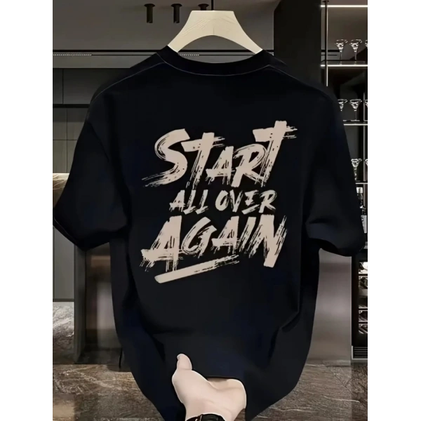 Biçomi Baskılı Oversize Bisiklet Yaka T-shirt - Siyah
