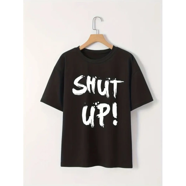 Biçomi Baskılı Oversize Bisiklet Yaka T-shirt - Siyah
