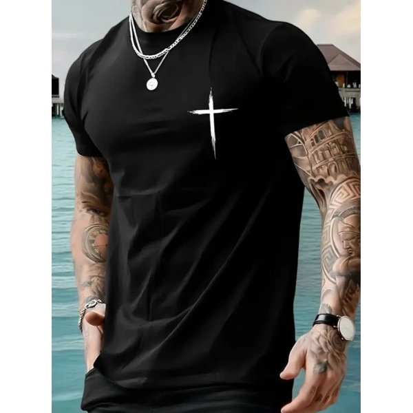 Biçomi Baskılı Oversize Bisiklet Yaka T-shirt - Siyah