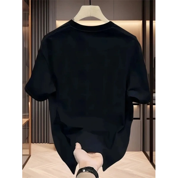 Biçomi Baskılı Oversize Bisiklet Yaka T-shirt - Siyah
