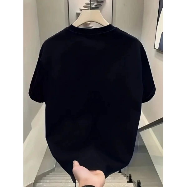 Biçomi Baskılı Oversize Bisiklet Yaka T-shirt - Siyah