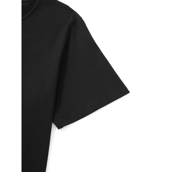 Biçomi Baskılı Oversize Bisiklet Yaka T-shirt - Siyah