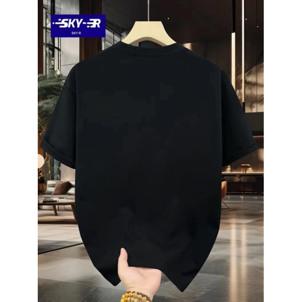 Biçomi Baskılı Oversize Bisiklet Yaka T-shirt - Siyah