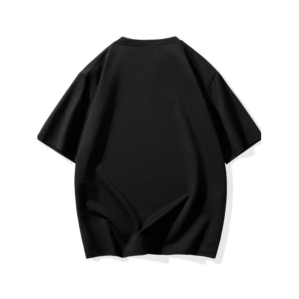 Biçomi Baskılı Oversize Bisiklet Yaka T-shirt - Siyah