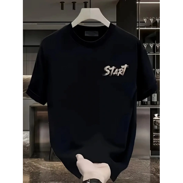 Biçomi Baskılı Oversize Bisiklet Yaka T-shirt - Siyah