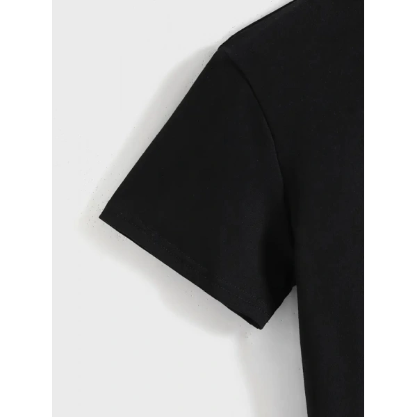 Biçomi Baskılı Oversize Bisiklet Yaka T-shirt - Siyah
