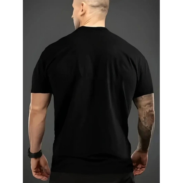 Biçomi Baskılı Oversize Bisiklet Yaka T-shirt - Siyah