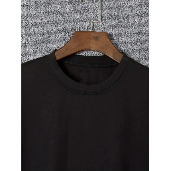 Biçomi Baskılı Oversize Bisiklet Yaka T-shirt - Siyah