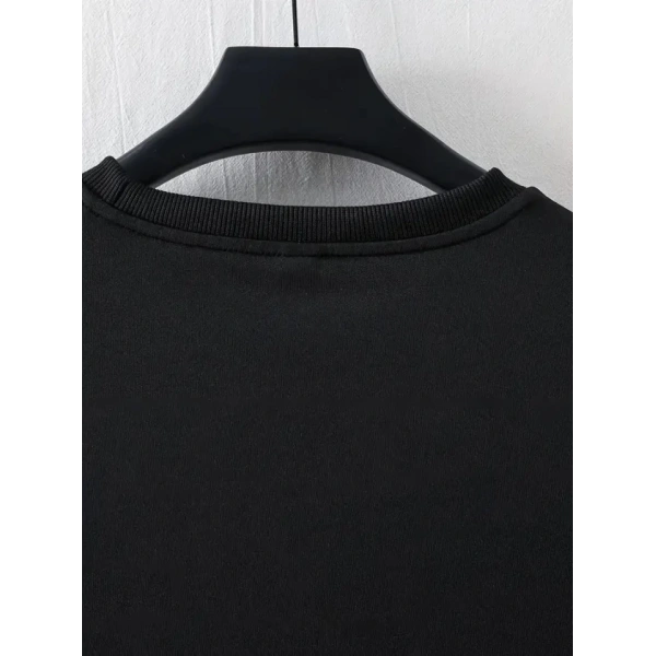 Biçomi Baskılı Oversize Bisiklet Yaka T-shirt - Siyah