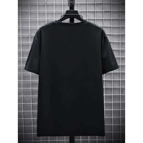 Biçomi Baskılı Oversize Bisiklet Yaka T-shirt - Siyah