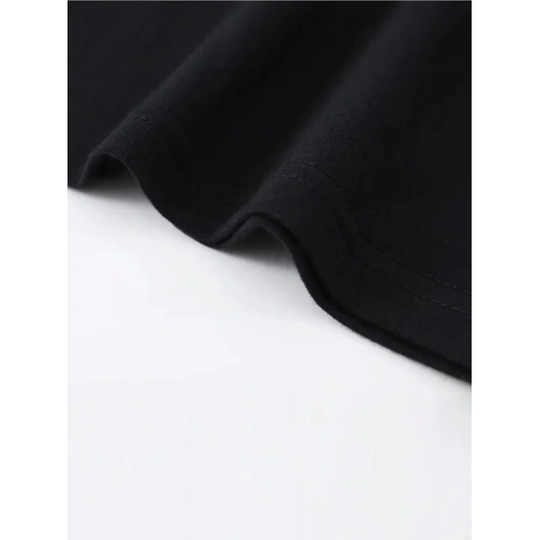 Biçomi Baskılı Oversize Bisiklet Yaka T-shirt - Siyah