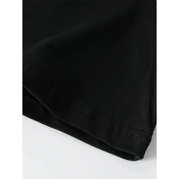 Biçomi Baskılı Oversize Bisiklet Yaka T-shirt - Siyah