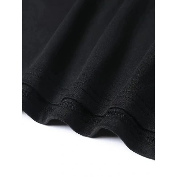 Biçomi Baskılı Oversize Bisiklet Yaka T-shirt - Siyah