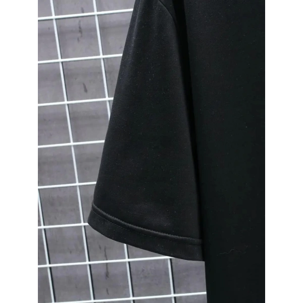 Biçomi Baskılı Oversize Bisiklet Yaka T-shirt - Siyah