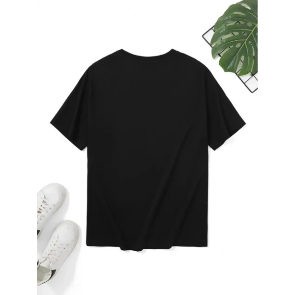 Biçomi Baskılı Oversize Bisiklet Yaka T-shirt - Siyah