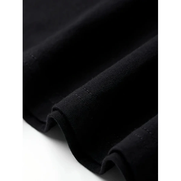 Biçomi Baskılı Oversize Bisiklet Yaka T-shirt - Siyah