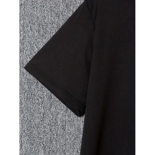 Biçomi Baskılı Oversize Bisiklet Yaka T-shirt - Siyah