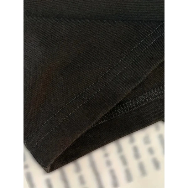 Biçomi Baskılı Oversize Bisiklet Yaka T-shirt - Siyah