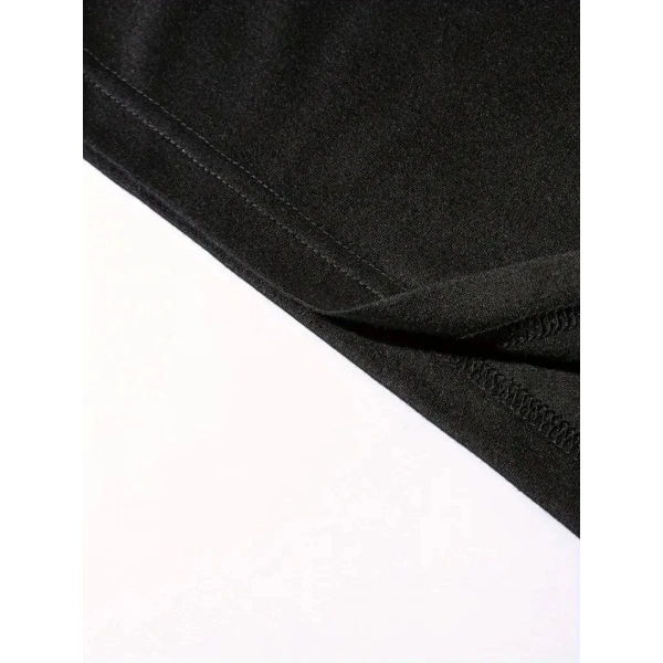 Biçomi Baskılı Oversize Bisiklet Yaka T-shirt - Siyah