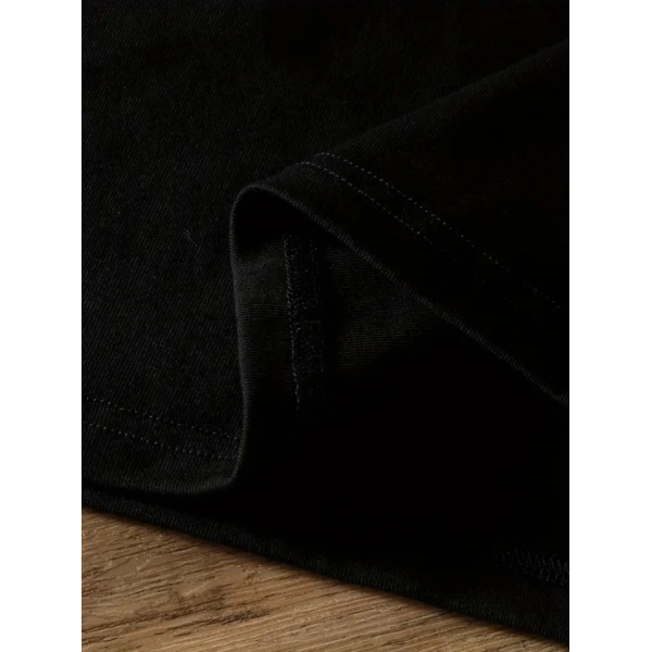 Biçomi Baskılı Oversize Bisiklet Yaka T-shirt - Siyah